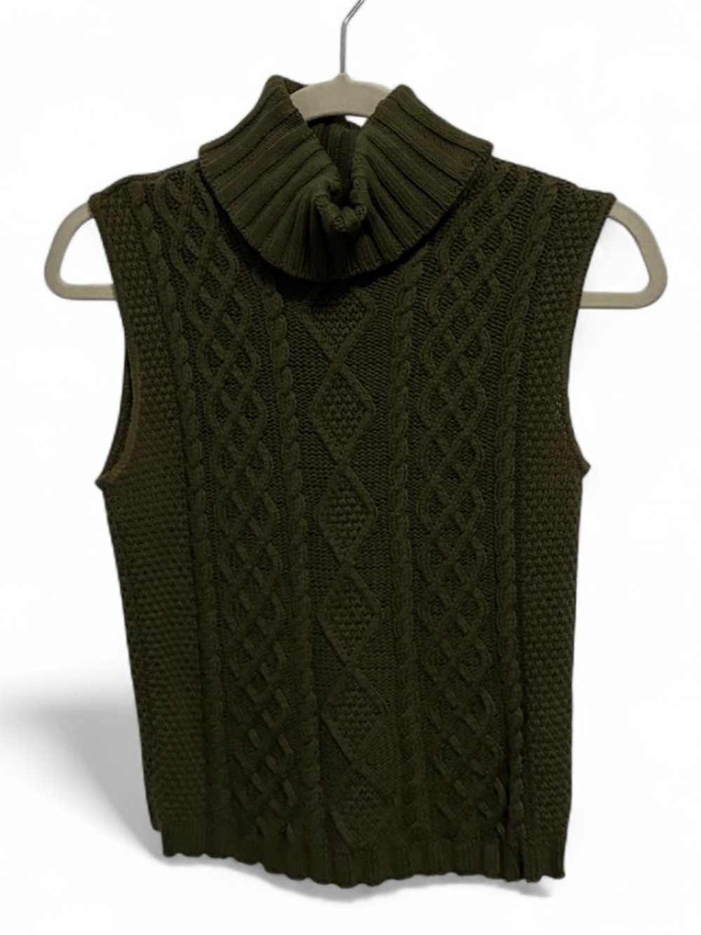 Y2K Takeout Green Cable Knit Sleeveless Turtleneck Sweater Top